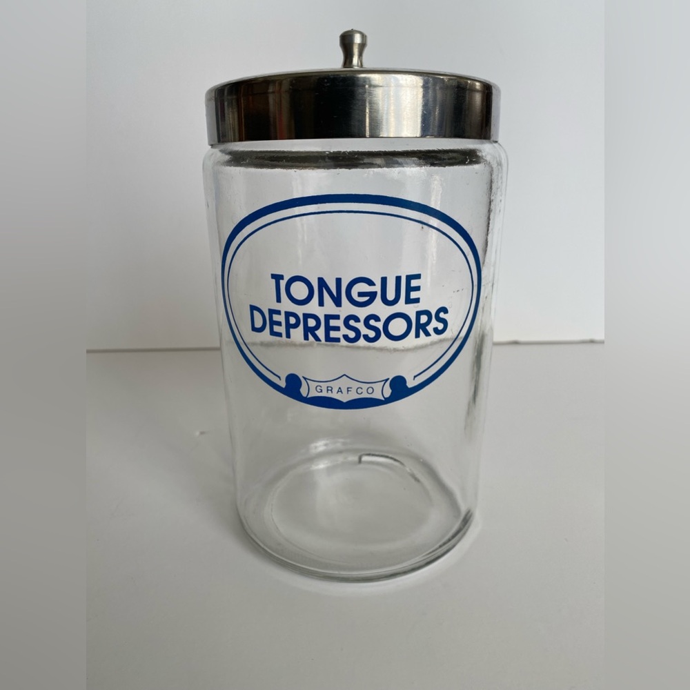 Vintage Grafco Tongue Depressors glass apothecary jar